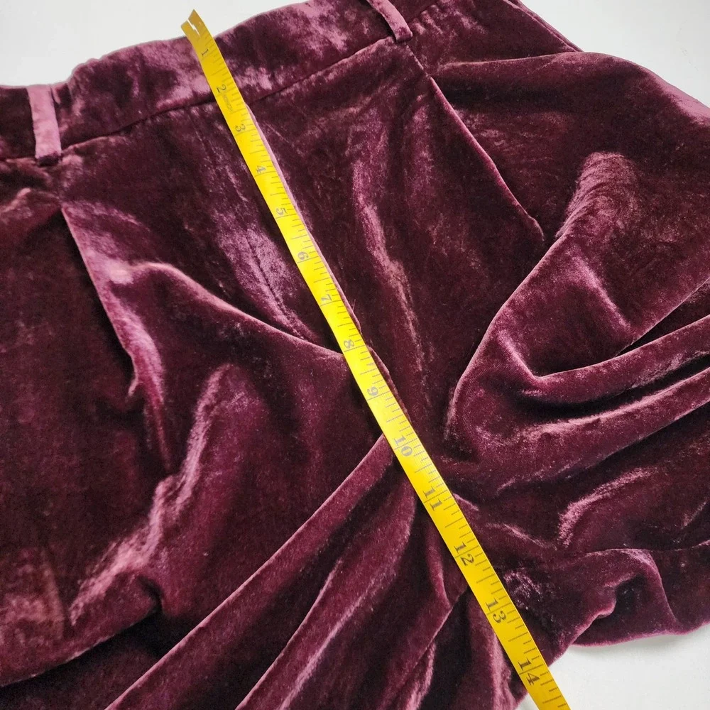 LOFT Womens Burgundy Velvet Pleat Front Straight Leg Pant Size 8 Pleated Trouser